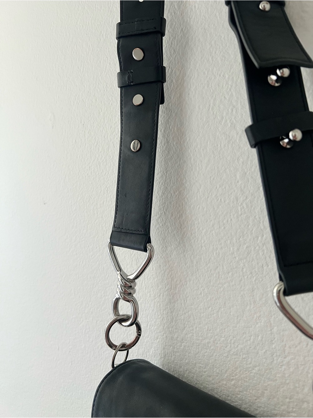 All Saints Black Leather Crossbody Clutch with Chain & Wide Strap - Picture 9 of 16